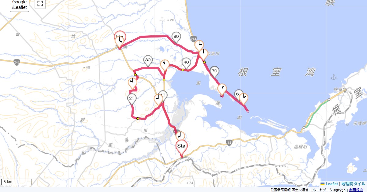 09道東5日目早坂旅館,マグハウス,サイクリング,地図,記録,自転車