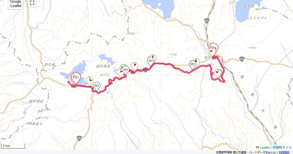 09道東7日目ホテル摩周,阿寒ロイヤルホテル,サイクリング,地図,記録,自転車