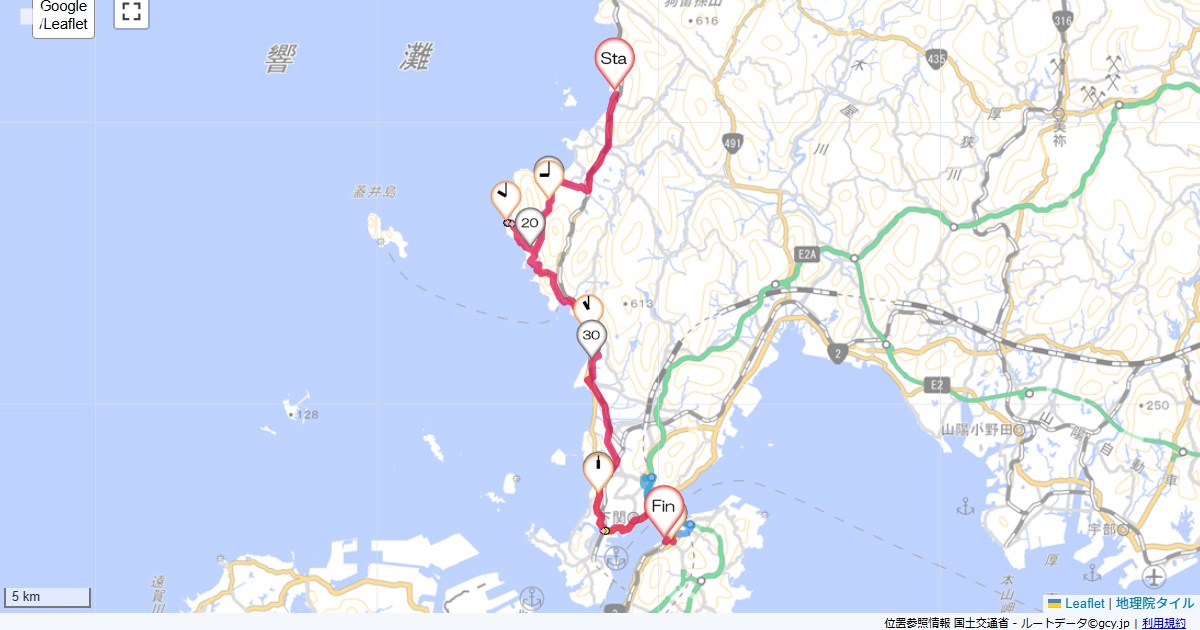 山口4日目みどり屋旅館,門司港駅,サイクリング,地図,記録,自転車