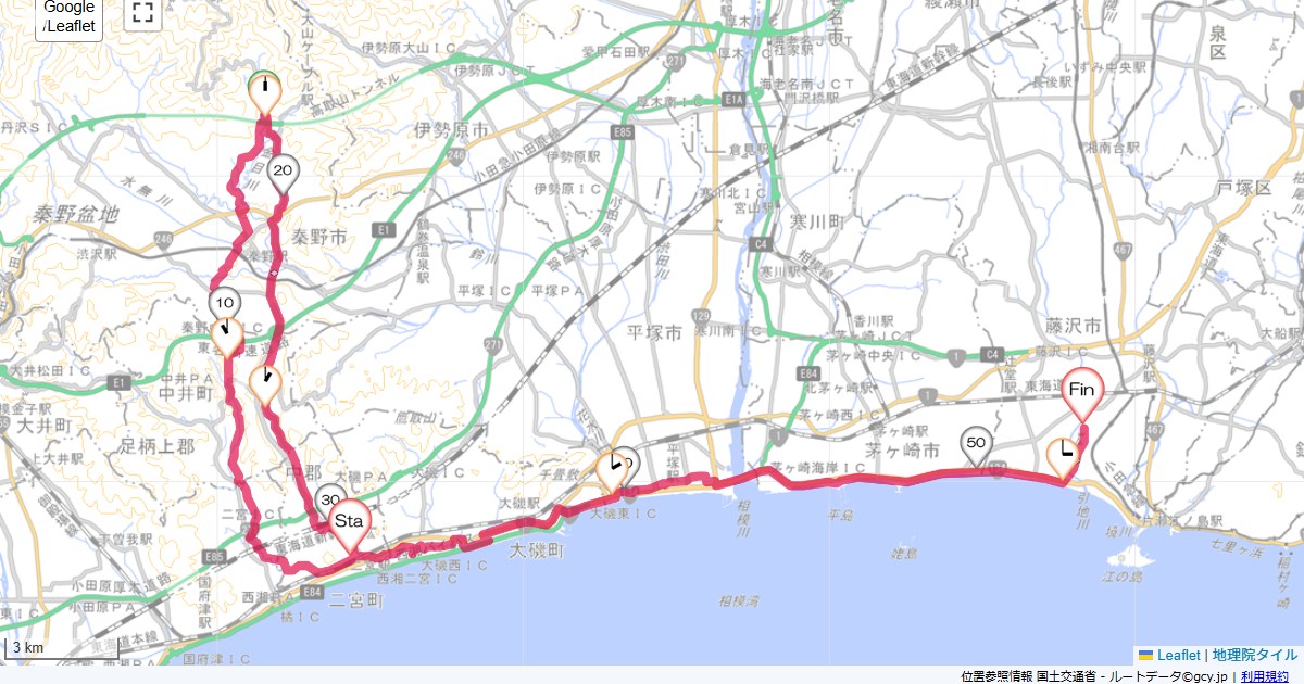 中井二宮町二宮,藤沢市本鵠沼,サイクリング,地図,記録,自転車