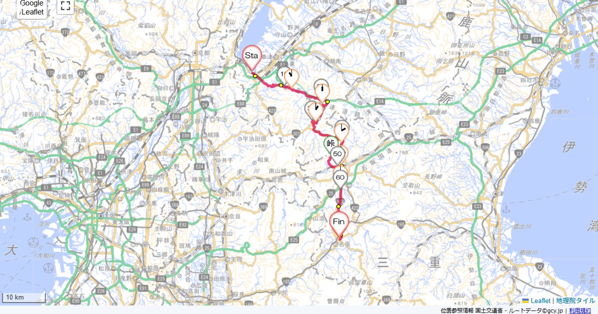 滋賀三重1日目石山駅,ルートイン名張,サイクリング,地図,記録,自転車