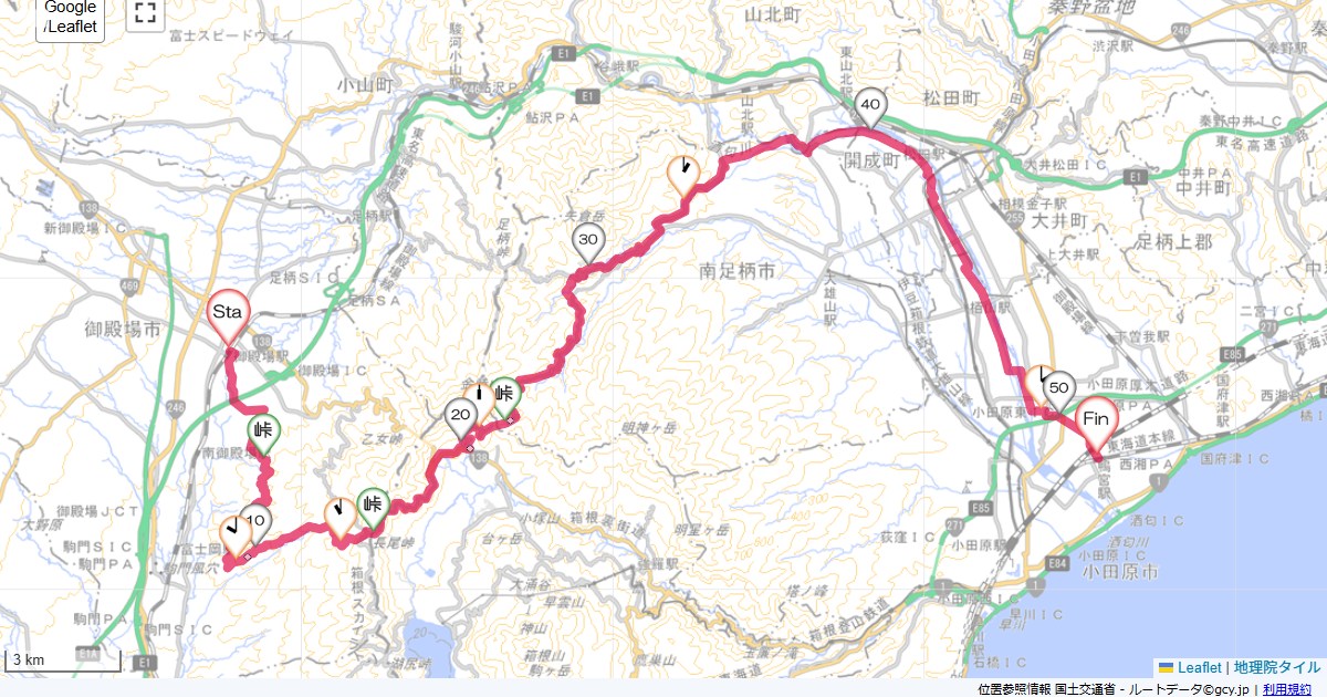 長尾峠・金時隧道御殿場市新橋,小田原市鴨宮,サイクリング,地図,記録,自転車