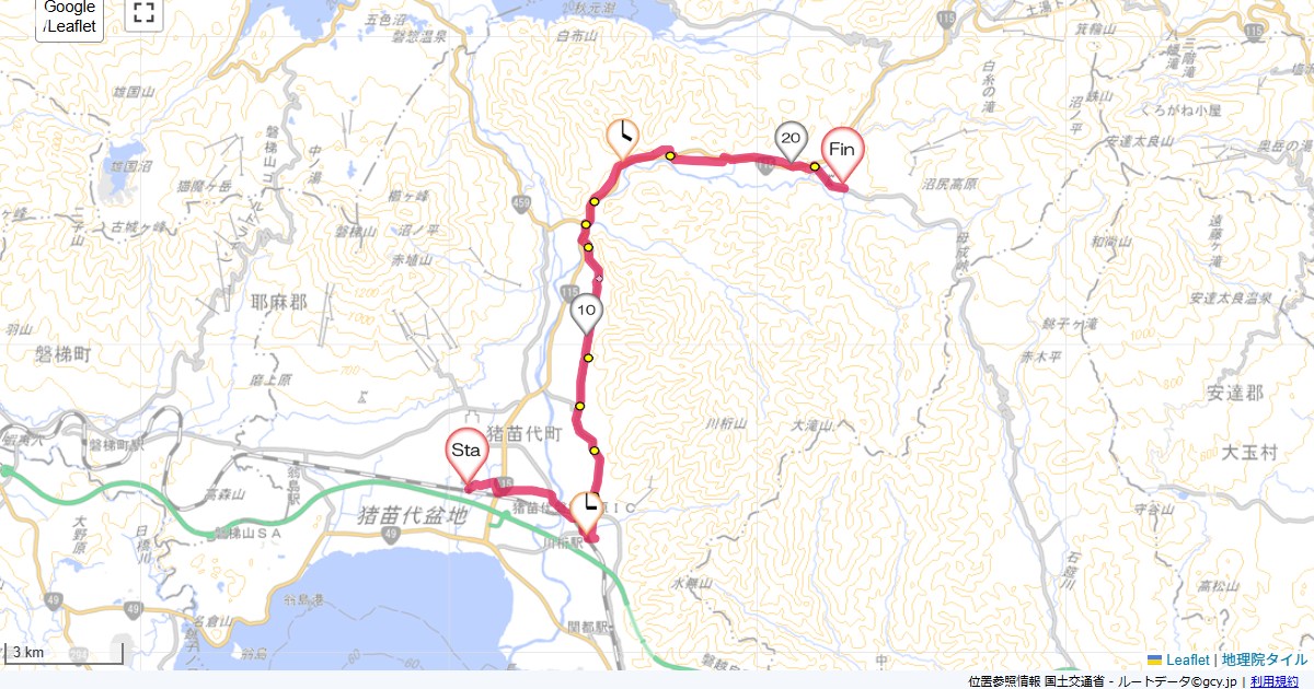 沼尻鉄道跡猪苗代駅,中ノ沢温泉白城屋,サイクリング,地図,記録,自転車