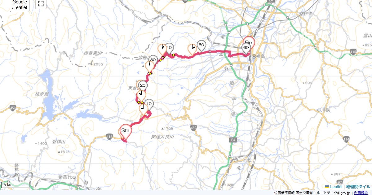 磐梯吾妻スカイライン中ノ沢温泉白城屋,福島駅,サイクリング,地図,記録,自転車