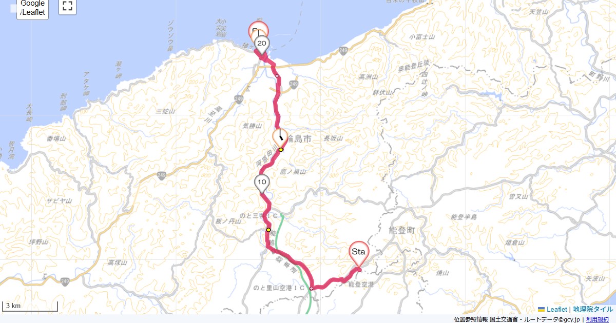 奥能登1日目能登空港,輪島温泉八汐,サイクリング,地図,記録,自転車