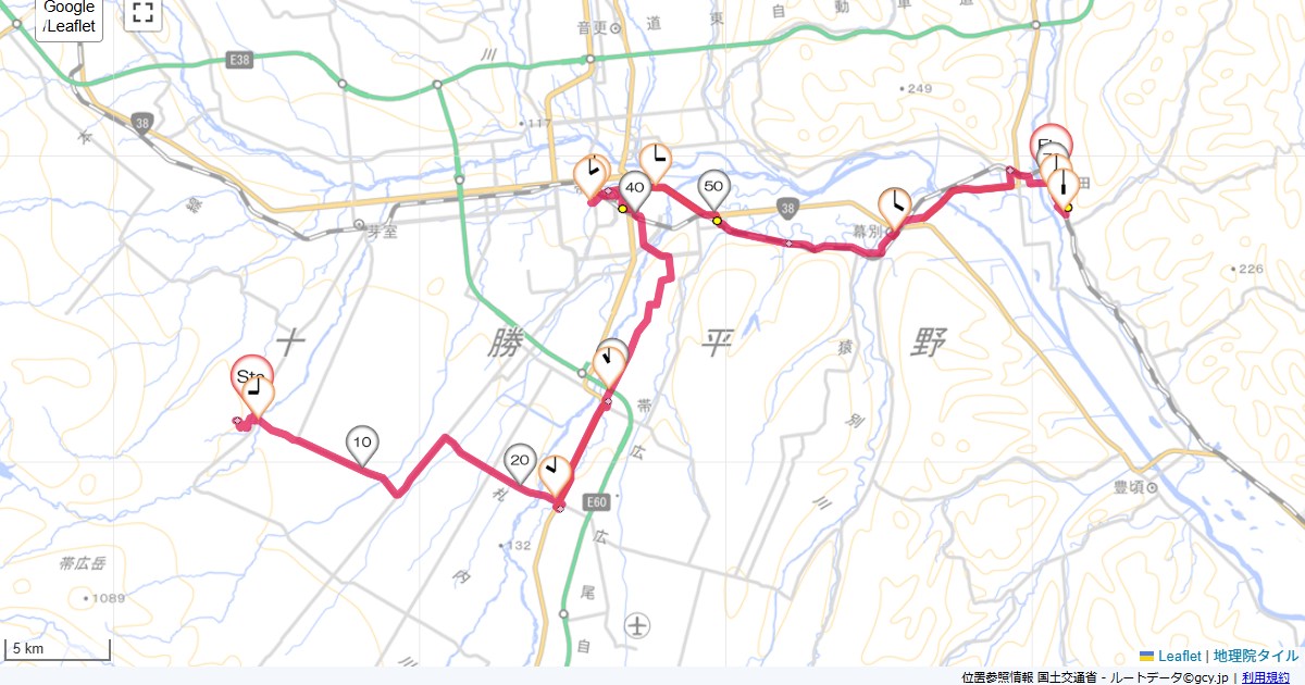 10北海道3日目国民宿舎新嵐山荘,兵庫屋旅館,サイクリング,地図,記録,自転車