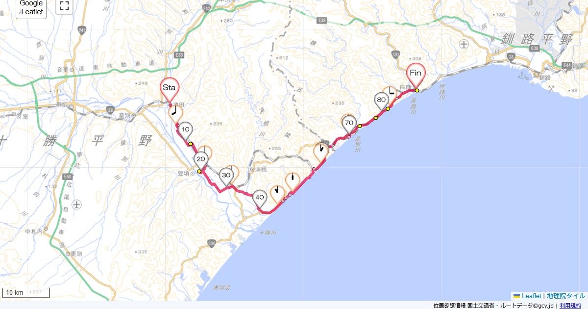 10北海道4日目兵庫屋旅館,ホテル洸洋,サイクリング,地図,記録,自転車