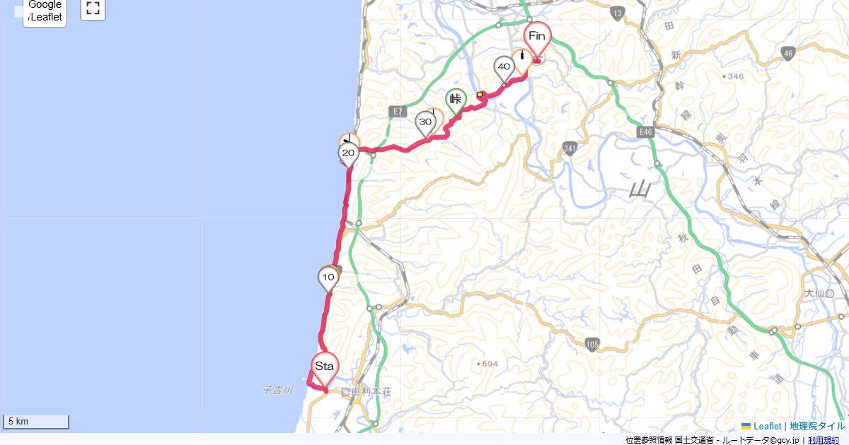 庄内由利3日目ルートイン由利本荘,秋田空港,サイクリング,地図,記録,自転車