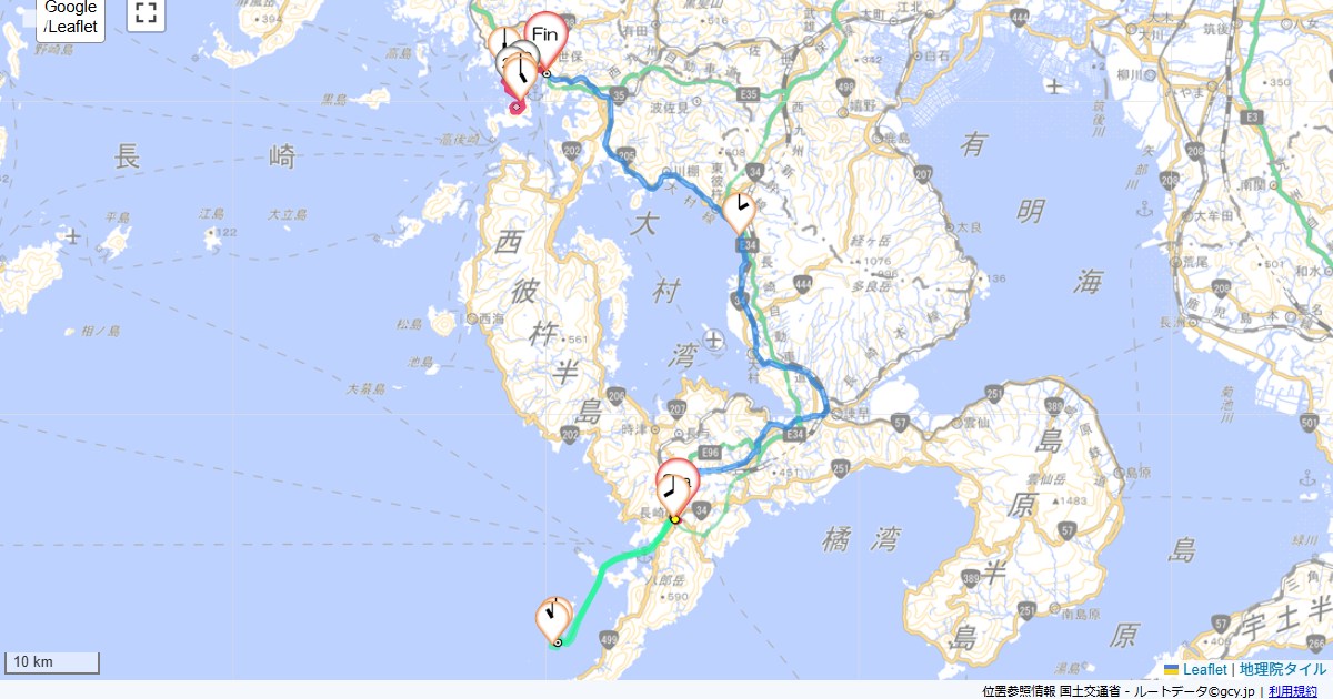 11GW3日目軍艦島と九十九島ドーミーイン長崎,佐世保ワシントンホテル,サイクリング,地図,記録,自転車