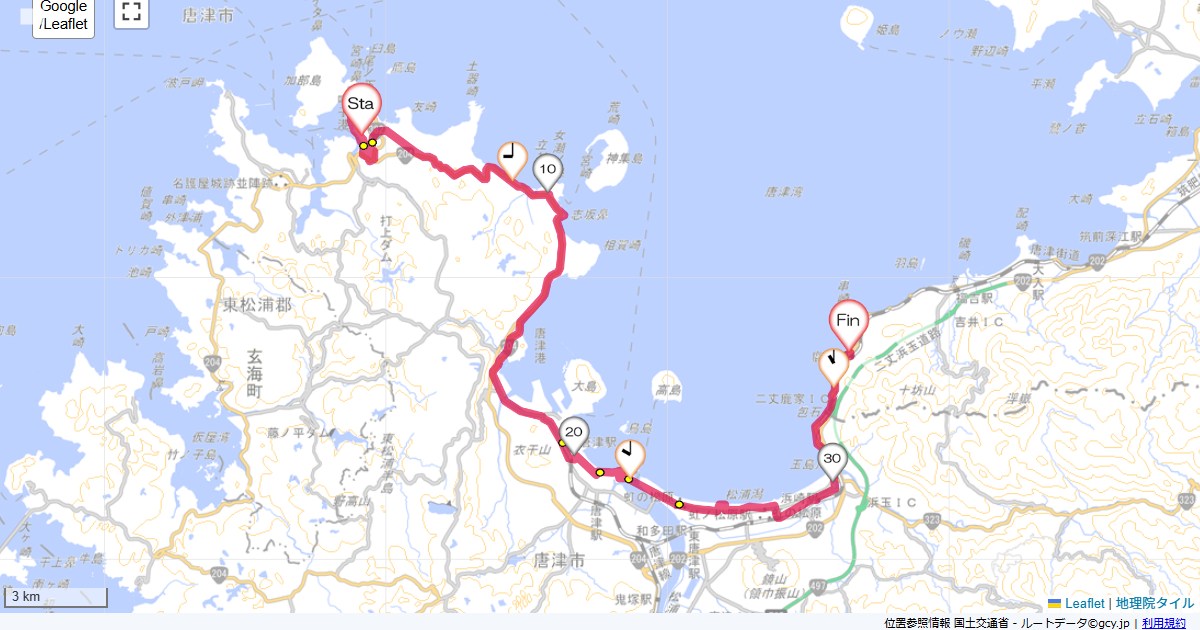 11GW6日目呼子から福岡ふく萬坊,鹿家駅,サイクリング,地図,記録,自転車