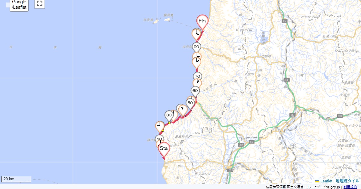 11北海道2日目浜益荘,冨士屋旅館,サイクリング,地図,記録,自転車