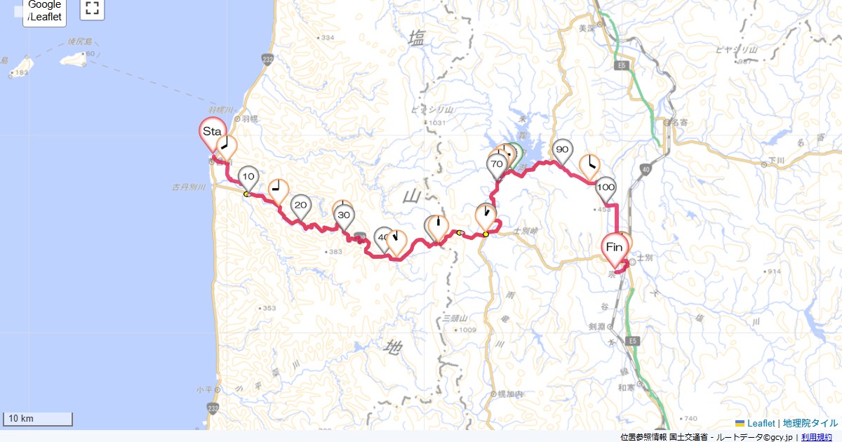 11北海道5日目道の駅風Wとままえ,SHIBETSU inn 翠月,サイクリング,地図,記録,自転車