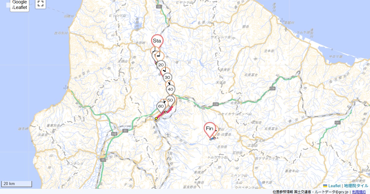 11北海道6日目SHIBETSU inn 翠月,東川町勇駒別,サイクリング,地図,記録,自転車