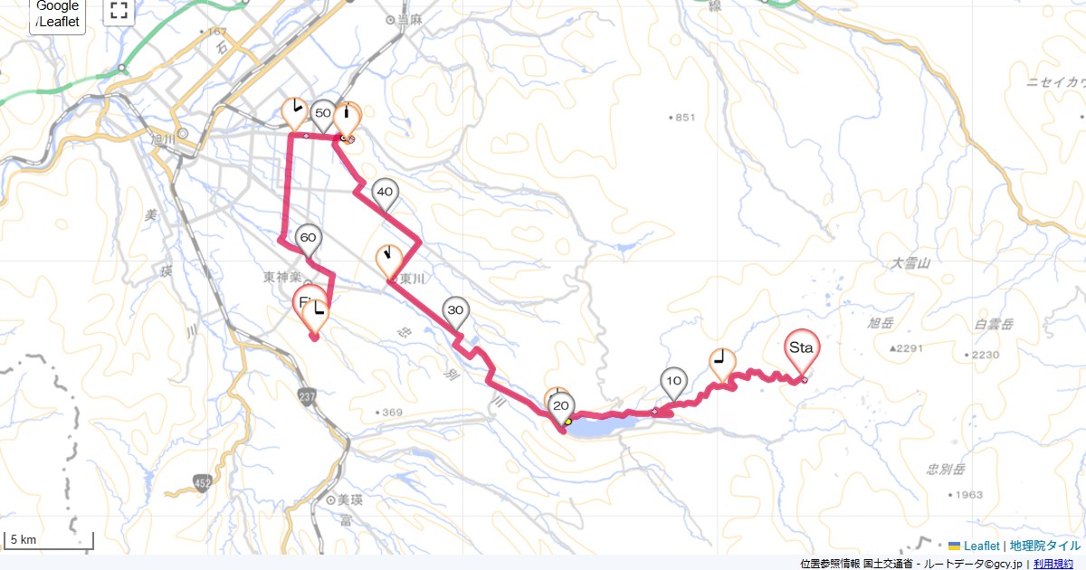 11北海道7日目ラビスタ大雪山,旭川空港,サイクリング,地図,記録,自転車