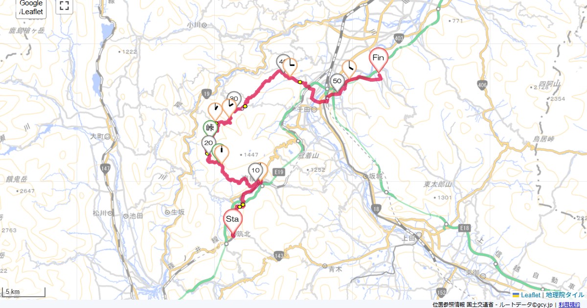 アルプス展望道路西条駅,松代駅,サイクリング,地図,記録,自転車
