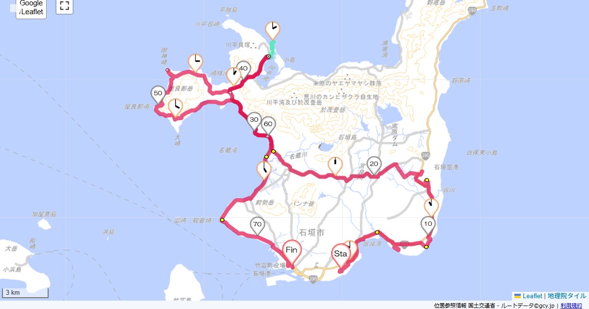 八重山2日目ANA石垣リゾート,チサンリゾート石垣,サイクリング,地図,記録,自転車