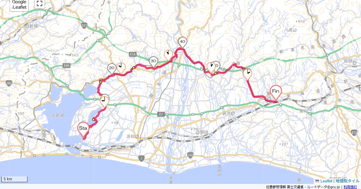 浜名湖－掛川浜名湖ロイヤルホテル,掛川駅,サイクリング,地図,記録,自転車