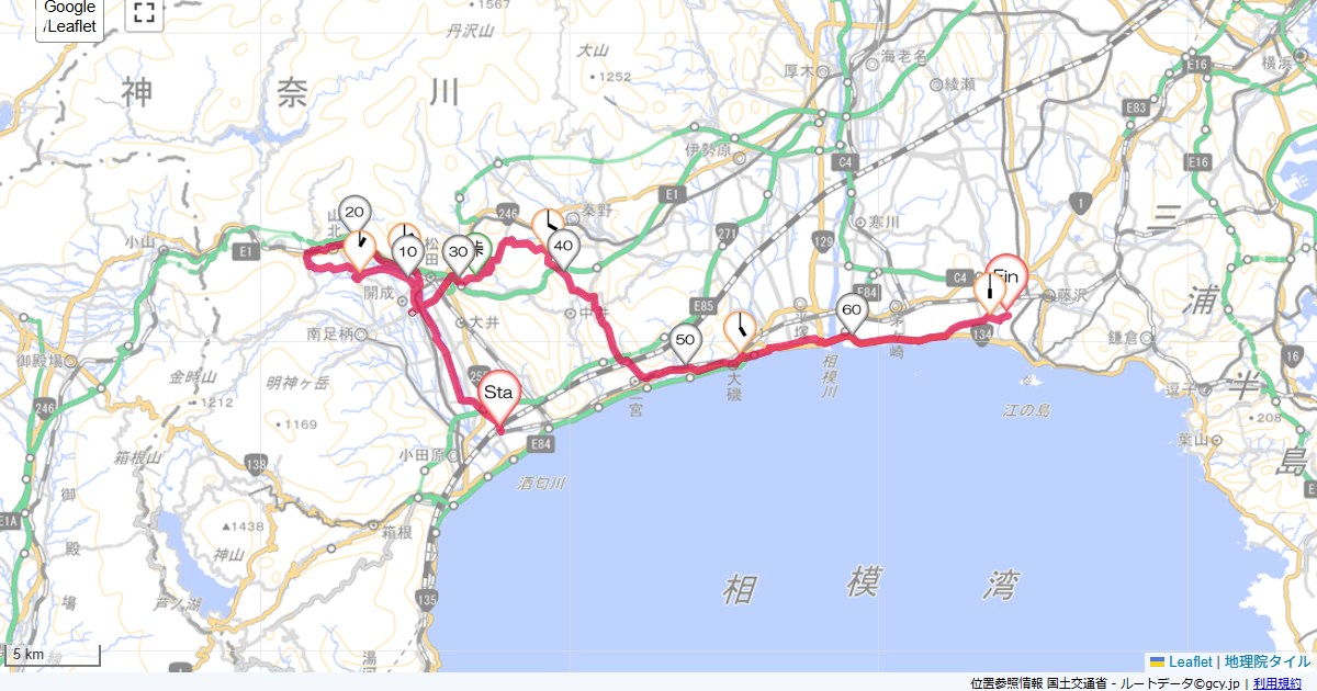 山北の桜小田原市鴨宮,藤沢市本鵠沼,サイクリング,地図,記録,自転車