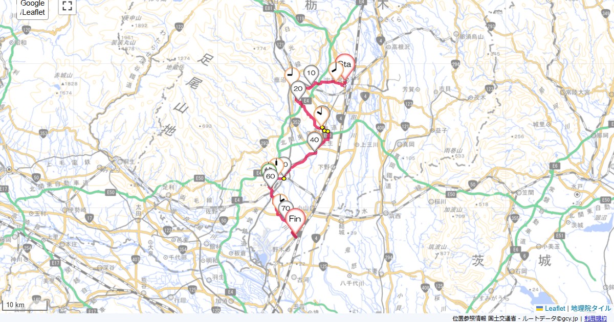 栃木桜名所巡り東武ホテル,間々田駅,サイクリング,地図,記録,自転車