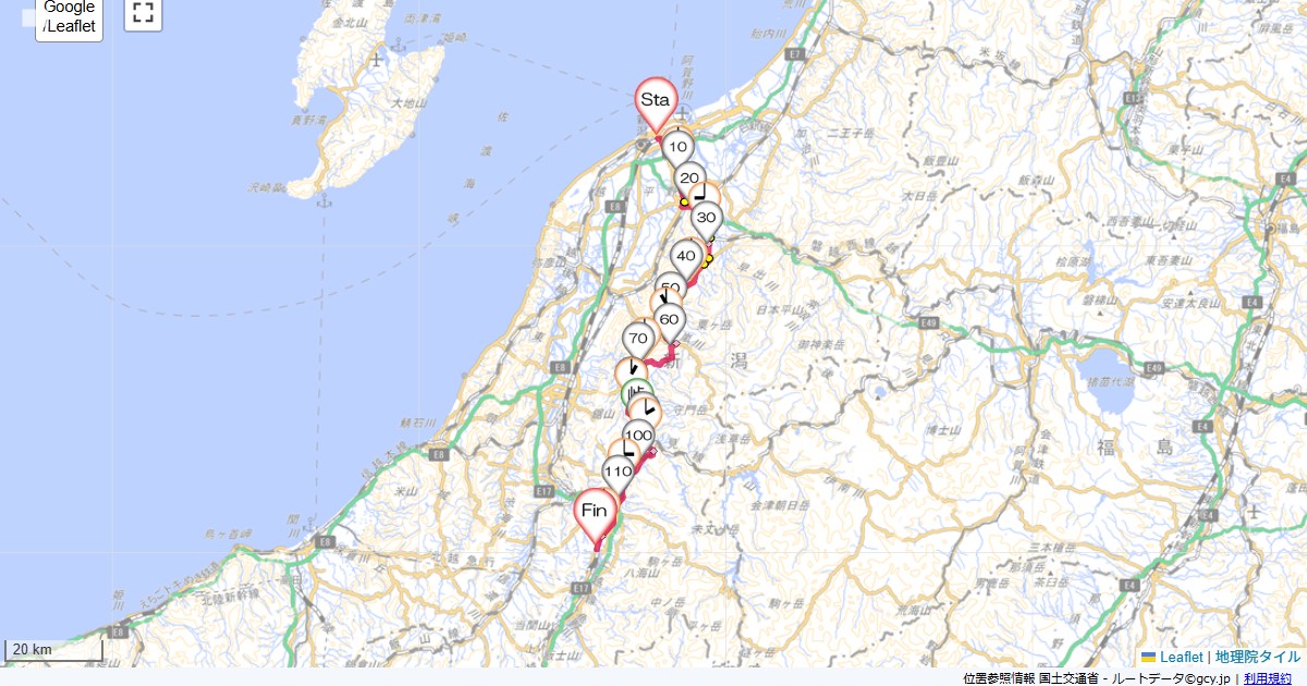 新潟から浦佐新潟駅,浦佐駅,サイクリング,地図,記録,自転車