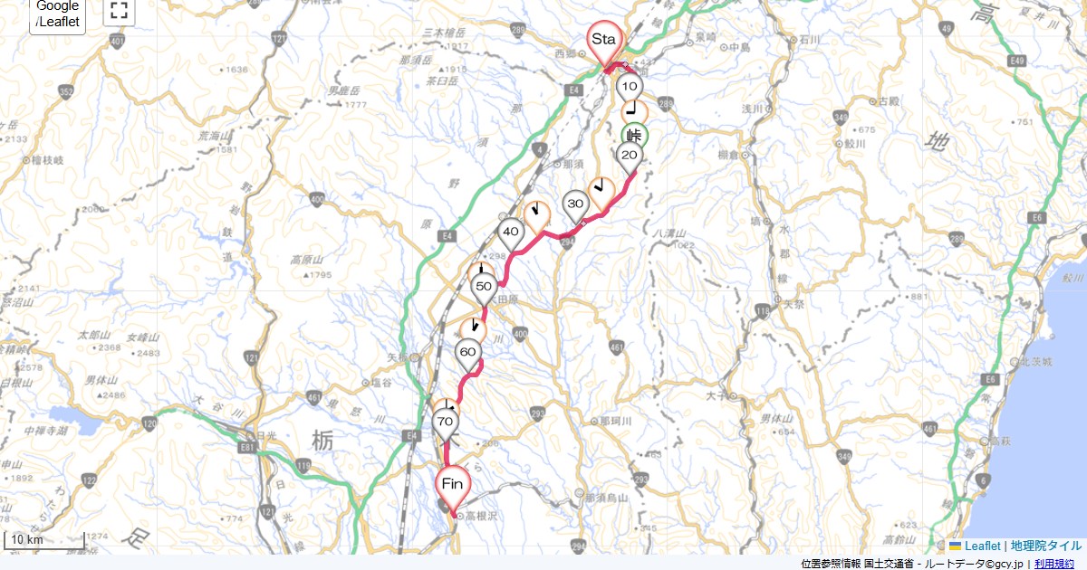 白河の関新白河駅,宝積寺駅,サイクリング,地図,記録,自転車