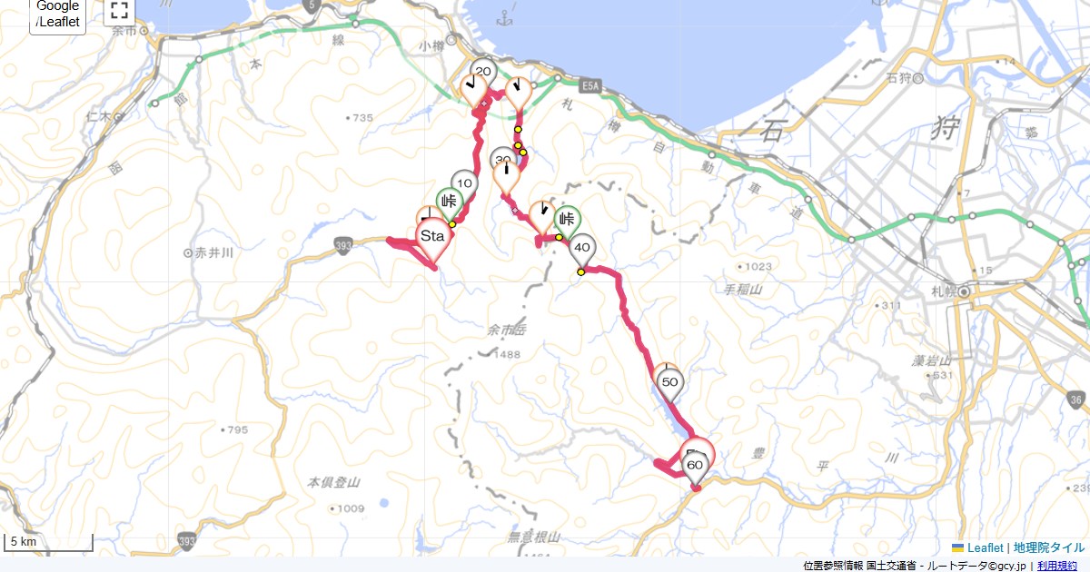 12北海道6日目ホテルピアノ,定山渓温泉章月,サイクリング,地図,記録,自転車