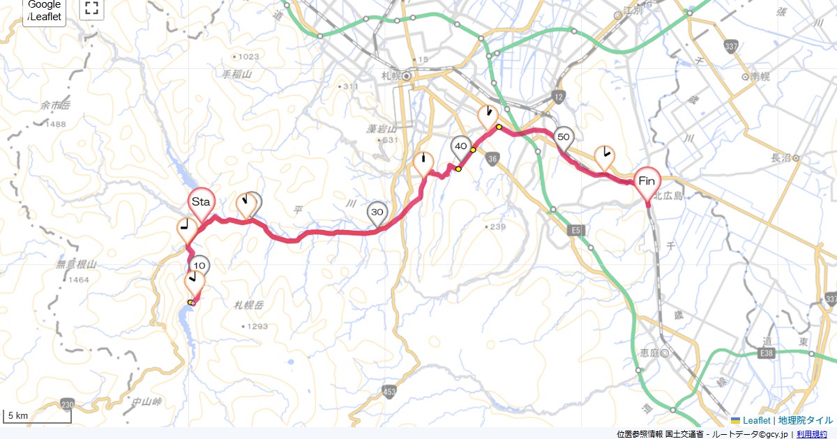 12北海道7日目定山渓温泉章月,北広島駅,サイクリング,地図,記録,自転車
