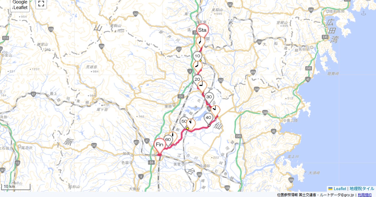 一ノ関から古川一ノ関,古川駅,サイクリング,地図,記録,自転車