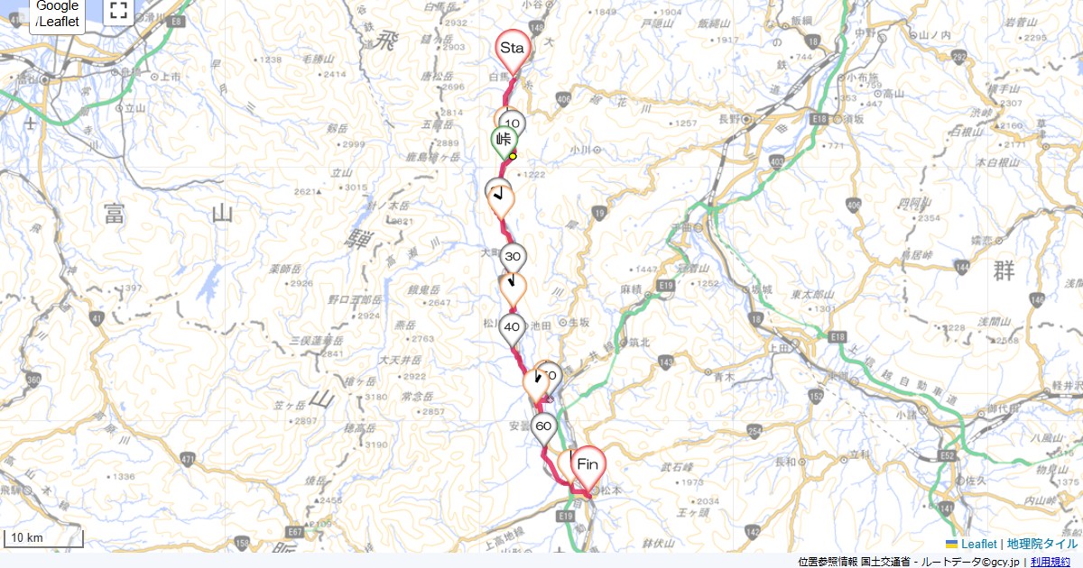 白馬から松本白馬ロイヤルホテル,松本駅,サイクリング,地図,記録,自転車