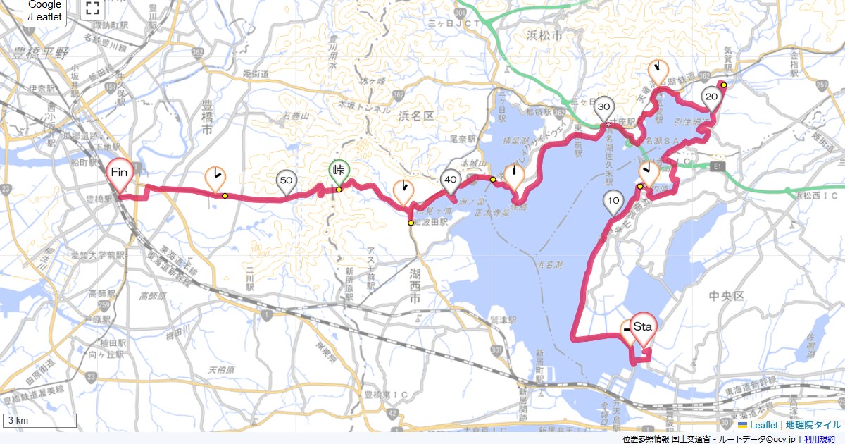 浜名湖から豊橋浜名湖ロイヤルホテル,豊橋駅,サイクリング,地図,記録,自転車