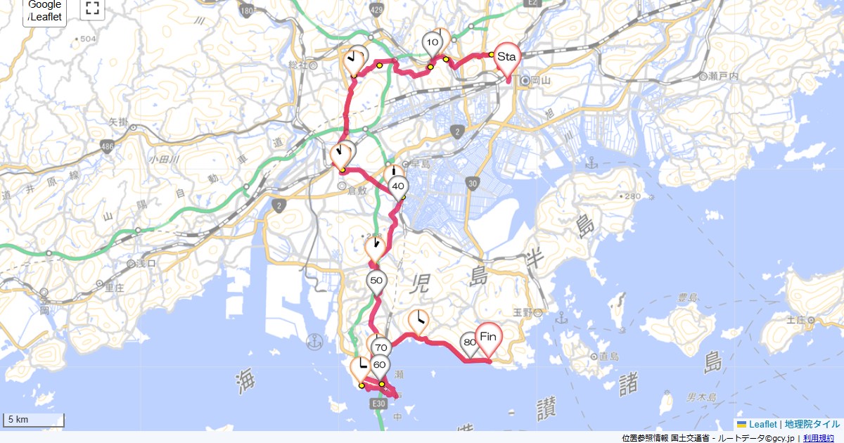 吉備路自転車道・下津井電鉄跡ユニバーサルホテル,瀬戸内マリンホテル,サイクリング,地図,記録,自転車