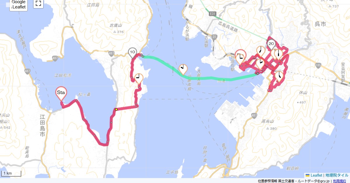 安芸群島とびしま海道3日目国民宿舎能美海上ロッジ,クレイトンベイホテル,サイクリング,地図,記録,自転車