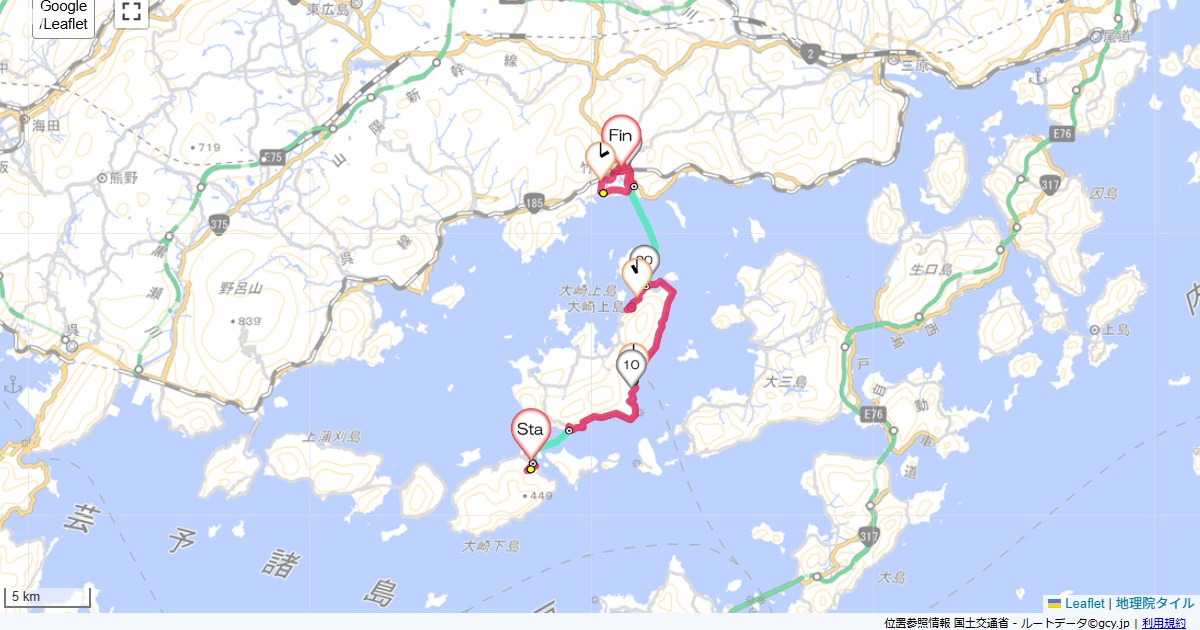 安芸群島とびしま海道5日目ゆたか海の駅とびしま館,竹原駅,サイクリング,地図,記録,自転車