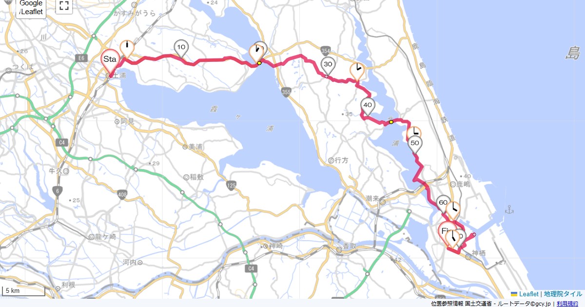 土浦から神栖土浦駅,鹿島セントラルホテル,サイクリング,地図,記録,自転車