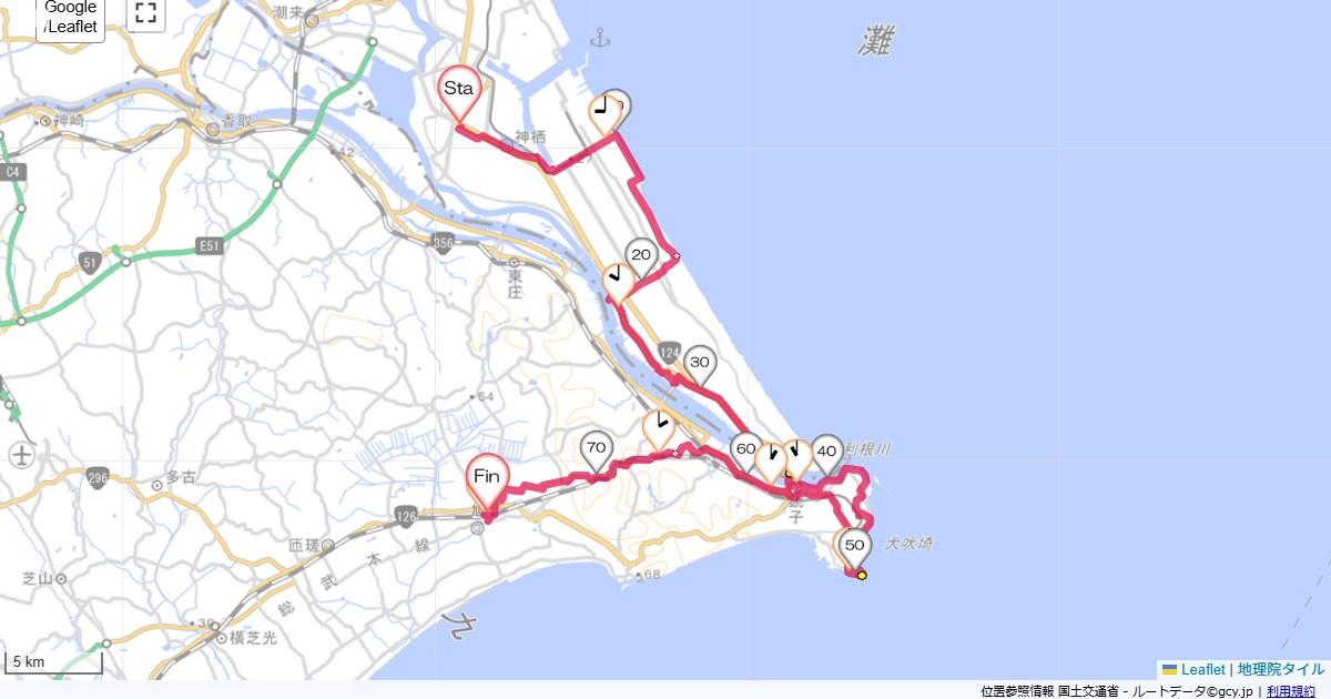 神栖から旭鹿島セントラルホテル,旭駅,サイクリング,地図,記録,自転車