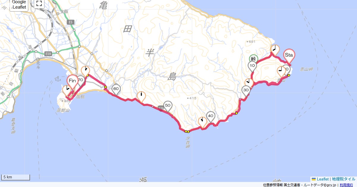 椴法華から函館ホテル恵風,函館駅,サイクリング,地図,記録,自転車