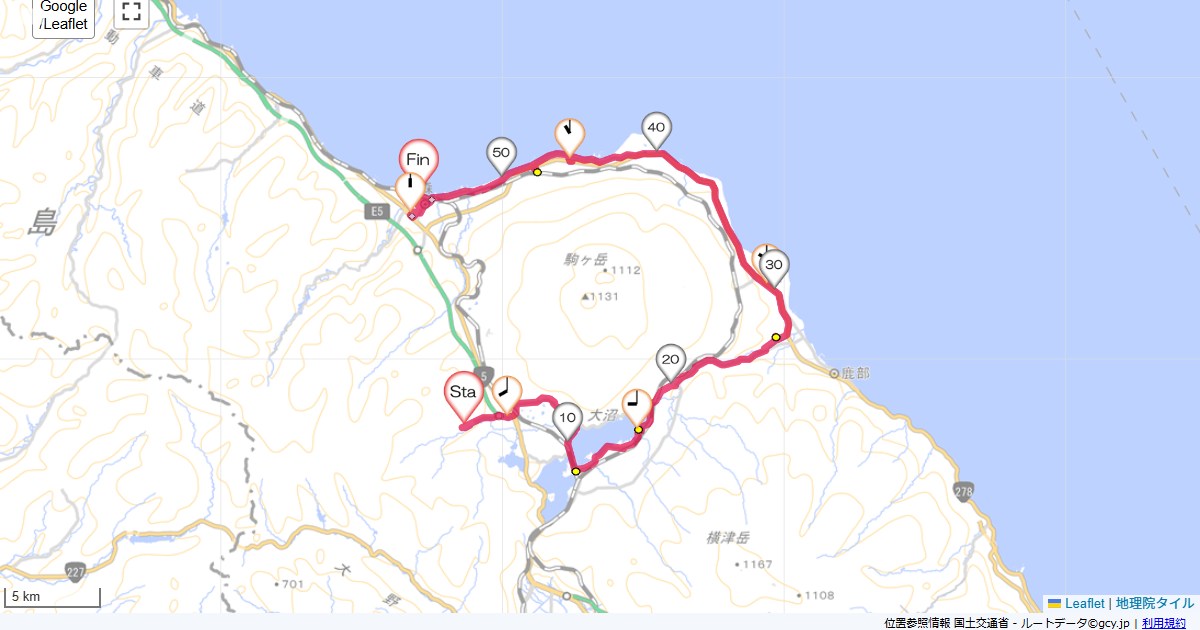 大沼から森グリーンピア大沼,森駅,サイクリング,地図,記録,自転車