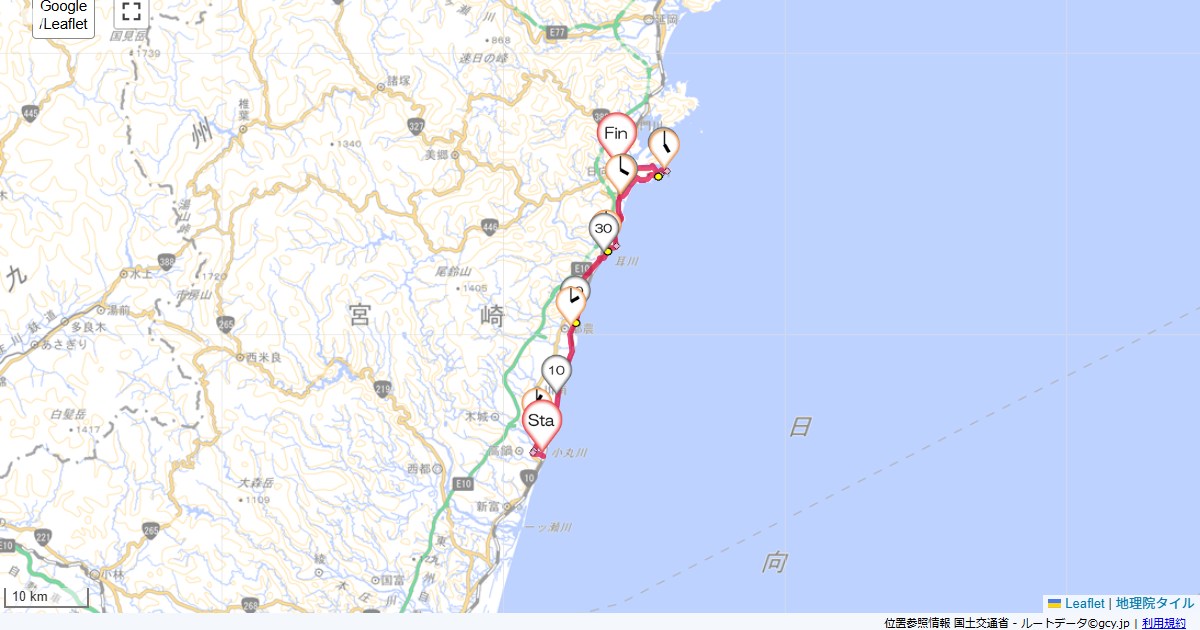 高鍋から日向市高鍋駅,日向市駅,サイクリング,地図,記録,自転車