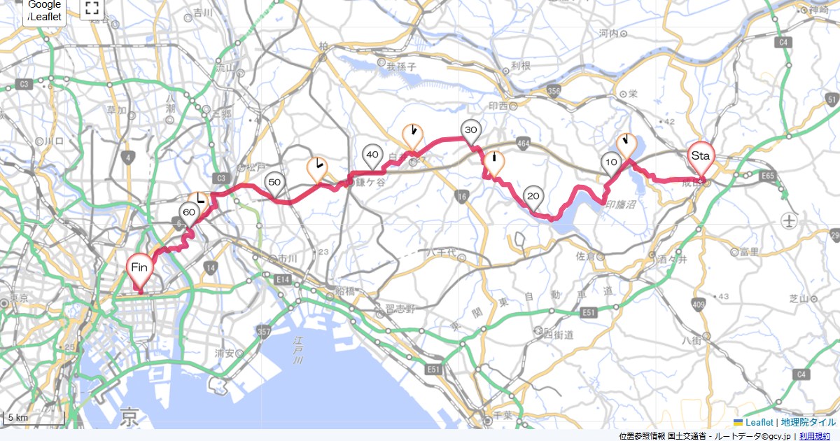 成田から錦糸町成田市花崎町,墨田区錦糸,サイクリング,地図,記録,自転車