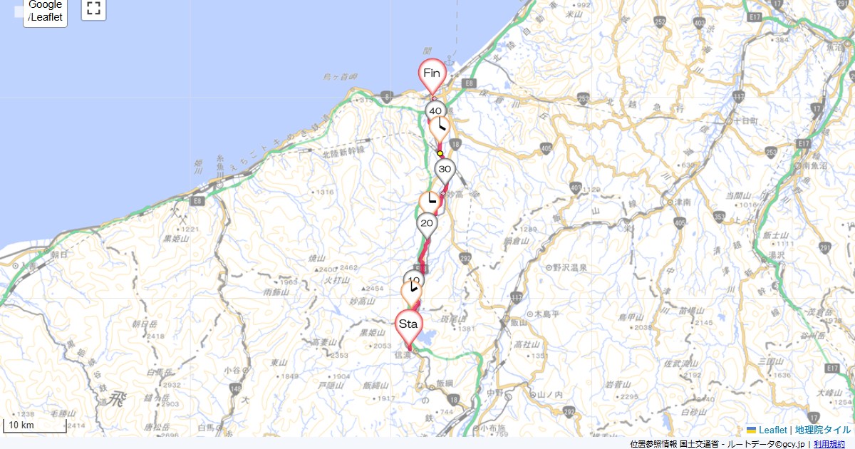 黒姫から直江津黒姫駅,ホテル元気人,サイクリング,地図,記録,自転車