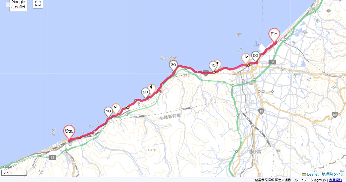 久比岐自転車歩行者道糸魚川駅,犀潟駅,サイクリング,地図,記録,自転車