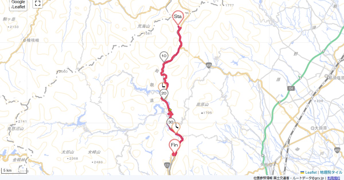 男鹿高原から鬼怒川温泉男鹿高原駅,鬼怒川温泉駅,サイクリング,地図,記録,自転車