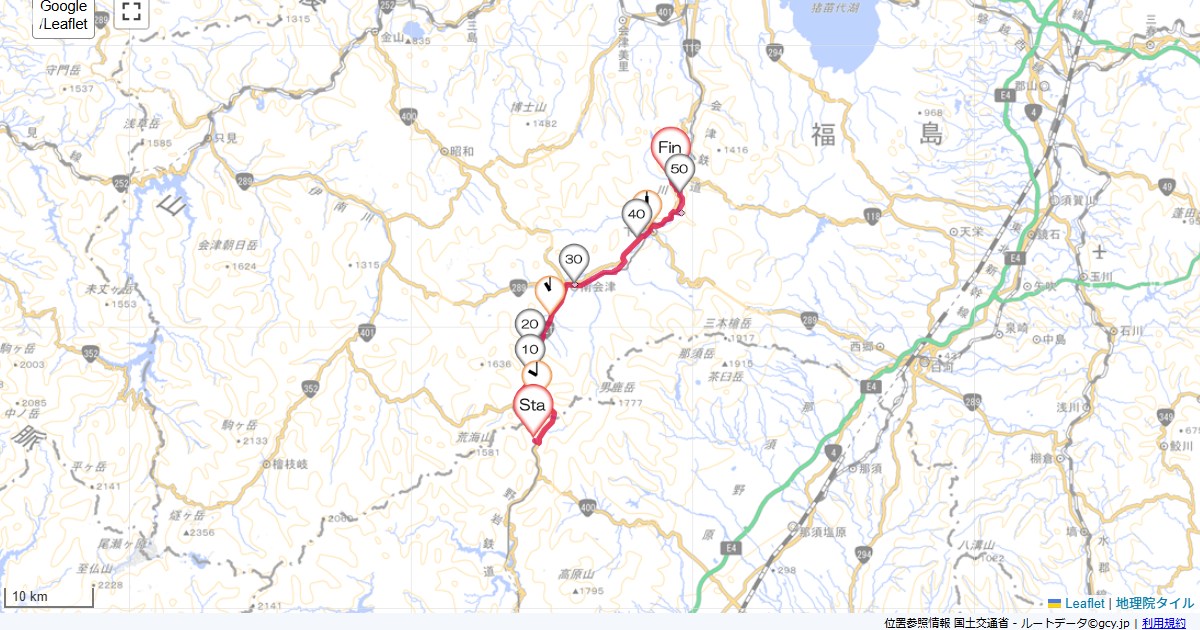 男鹿高原から湯野上温泉男鹿高原駅,湯野上温泉駅,サイクリング,地図,記録,自転車