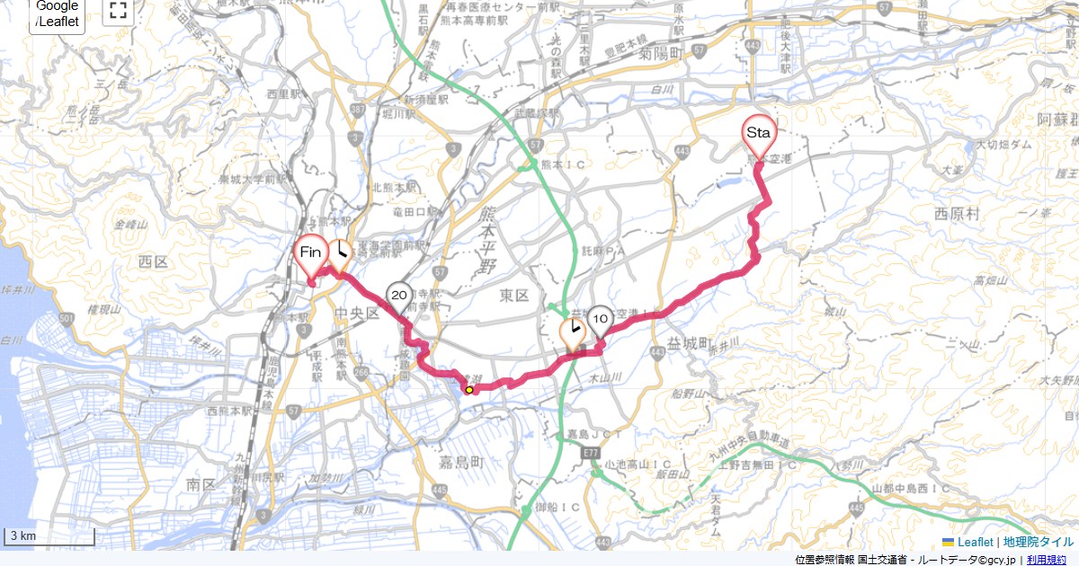 熊本空港から熊本熊本空港,ドーミーイン熊本,サイクリング,地図,記録,自転車
