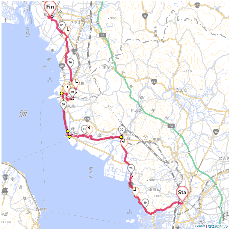 熊本から柳川ドーミーイン熊本,かんぽの宿柳川,サイクリング,地図,記録,自転車
