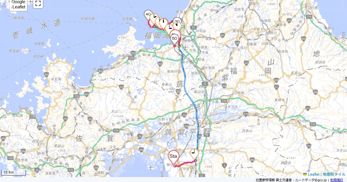 海の中道・志賀島かんぽの宿柳川,ホテルリソル博多,サイクリング,地図,記録,自転車