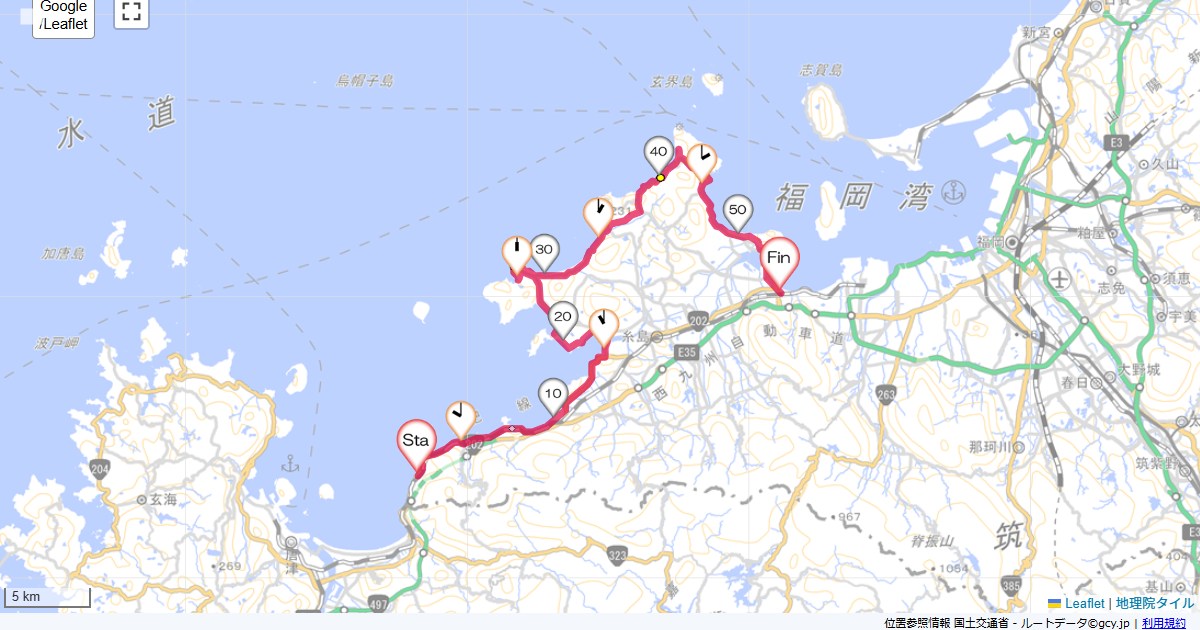 糸島半島鹿家駅,今宿駅,サイクリング,地図,記録,自転車