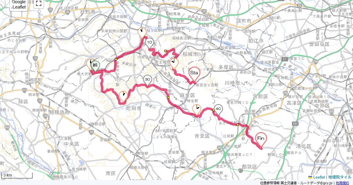 多摩丘陵3新百合ヶ丘駅,センター南,サイクリング,地図,記録,自転車