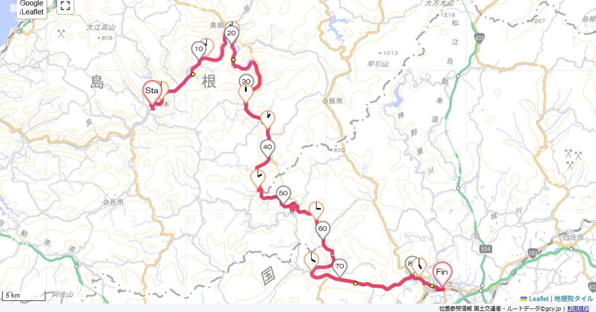 江の川・三江線かわもとおとぎ館,三次グランドホテル,サイクリング,地図,記録,自転車