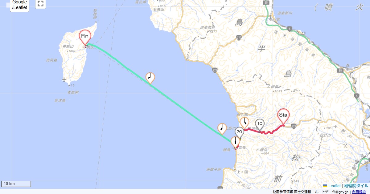 厚沢部から奥尻島セイコマおの厚沢部,浜旅館,サイクリング,地図,記録,自転車